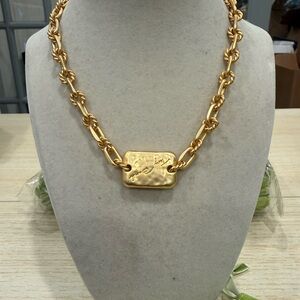 Tory Burch Gold-Tone Hammered Rectangular Pendant Necklace